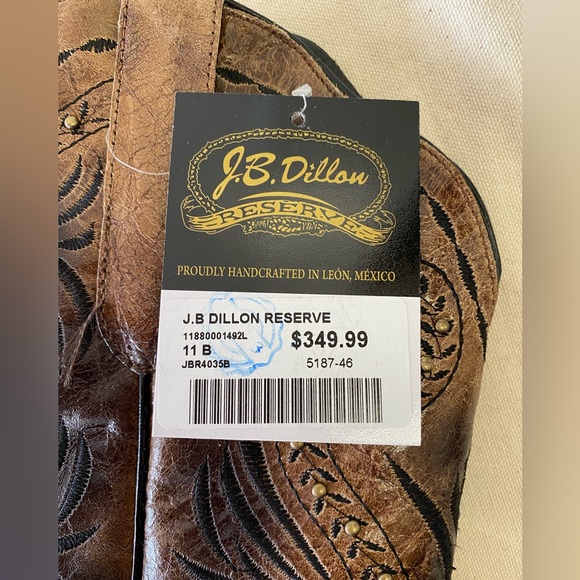 NWT J.B. Dillon Reserve Brown and Black Embroidered Leather Cowboy Boots W11 - Picture 8 of 13